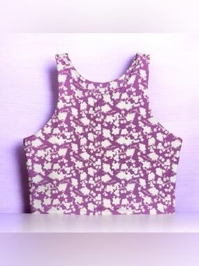 Becco Purple and White Floral Work Out Top size L